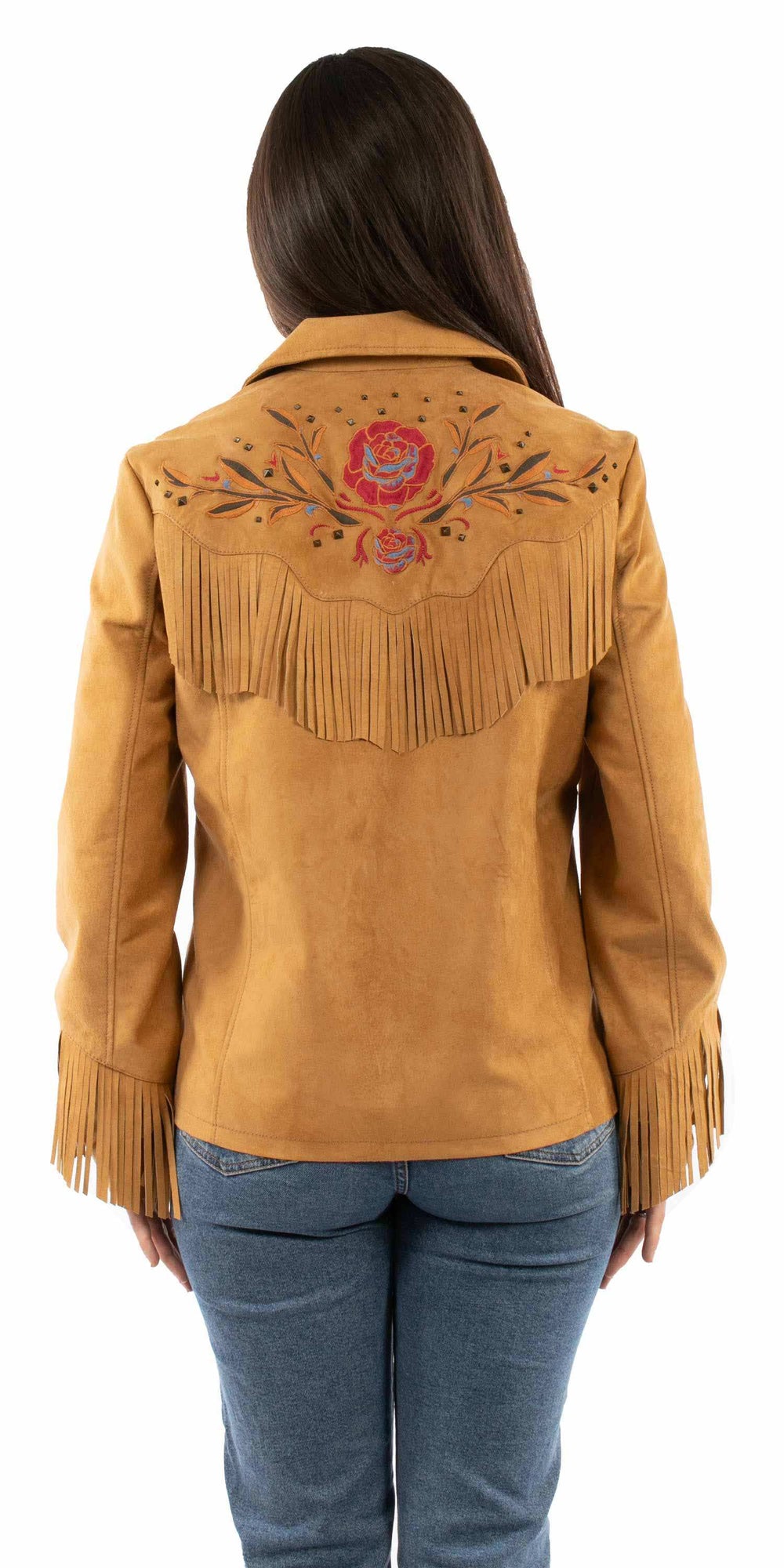 leatherwear womens tan 100% leather ladies fringe embro - Scully Leather - Flyclothing LLC