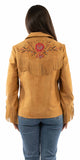 leatherwear womens tan 100% leather ladies fringe embro - Scully Leather