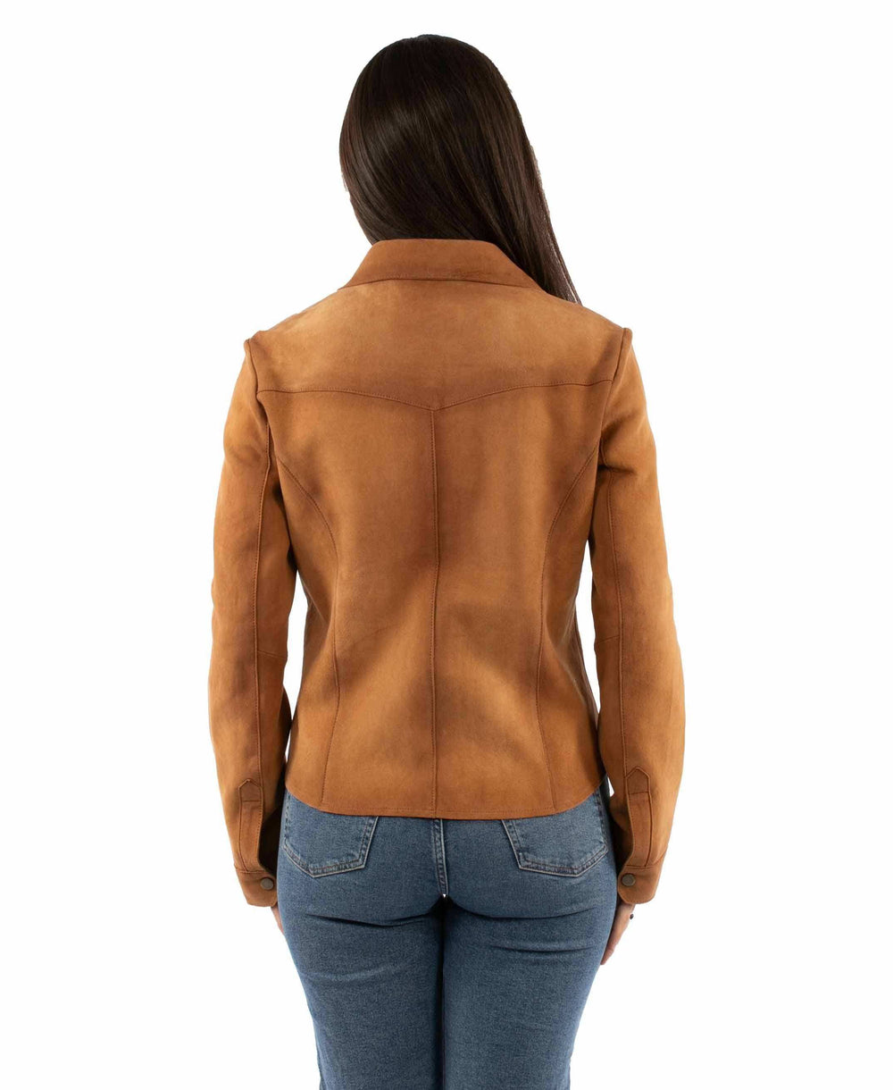 leatherwear womens tan 100% leather ladies shirt jacket - Scully Leather - Flyclothing LLC