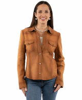 leatherwear womens tan 100% leather ladies shirt jacket - Scully Leather - Flyclothing LLC