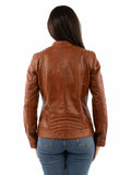 Leatherwear womens 100% leather Cognac soft lamb Ladies mc jacket - Scully Leather