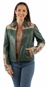 Leatherwear womens 100% leather Teal Ladies zip front jacket - Scully Leather - Flyclothing LLC
