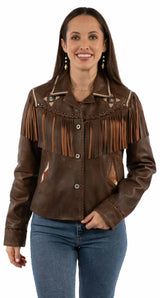 Scully Leather 100% Leather Brown Ladies Fringe Jacket - Scully Leather - Flyclothing LLC