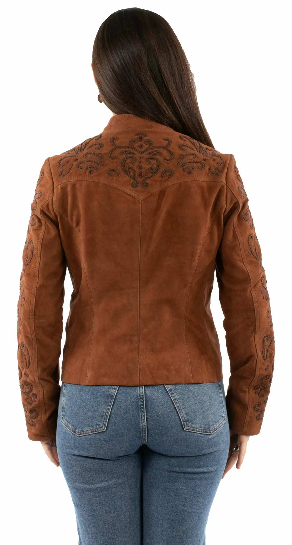 Leatherwear womens 100% leather Brown Ladies beaded jacket - Scully Leather - Flyclothing LLC