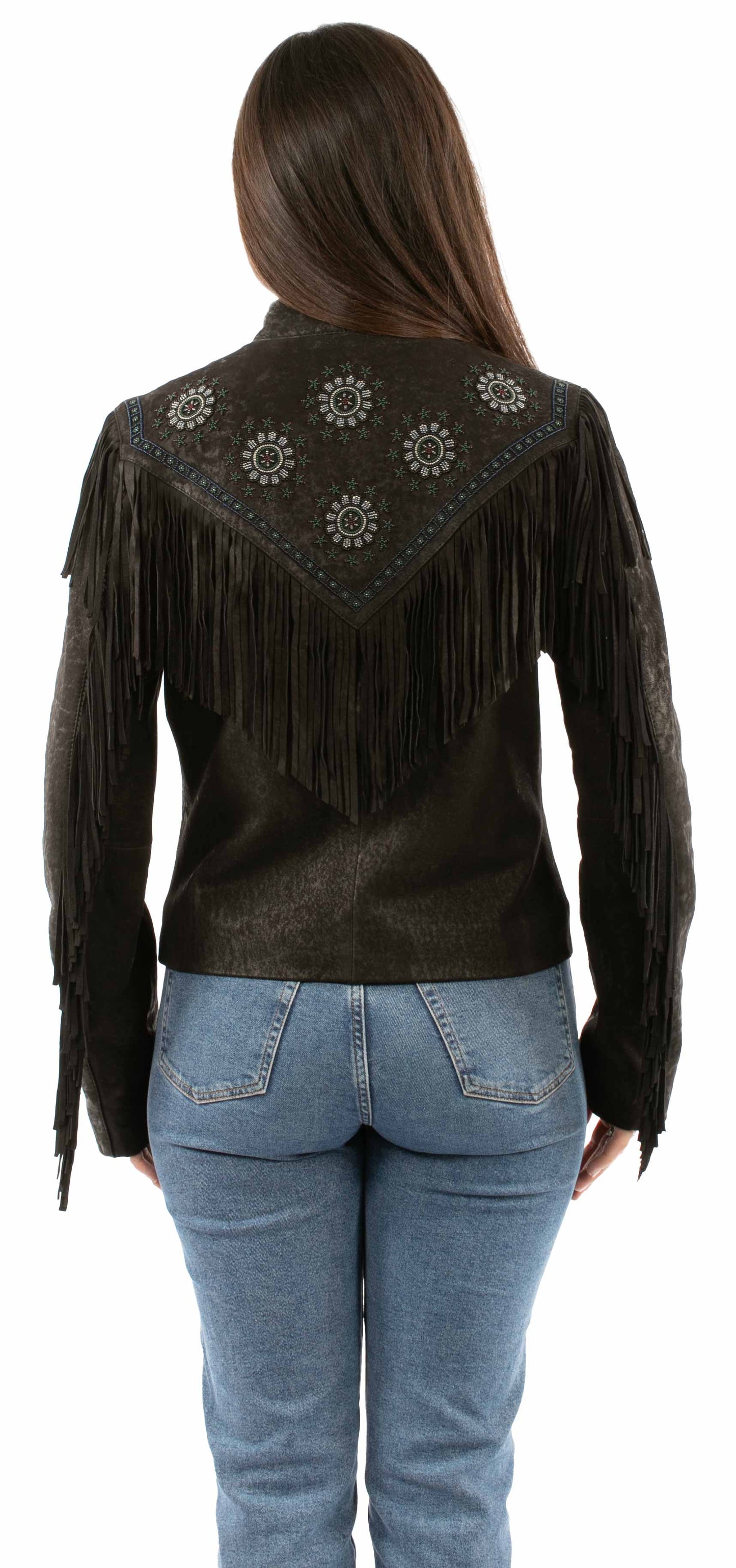 Leatherwear womens 100% leather Black Beaded jacket - Scully Leather - Flyclothing LLC