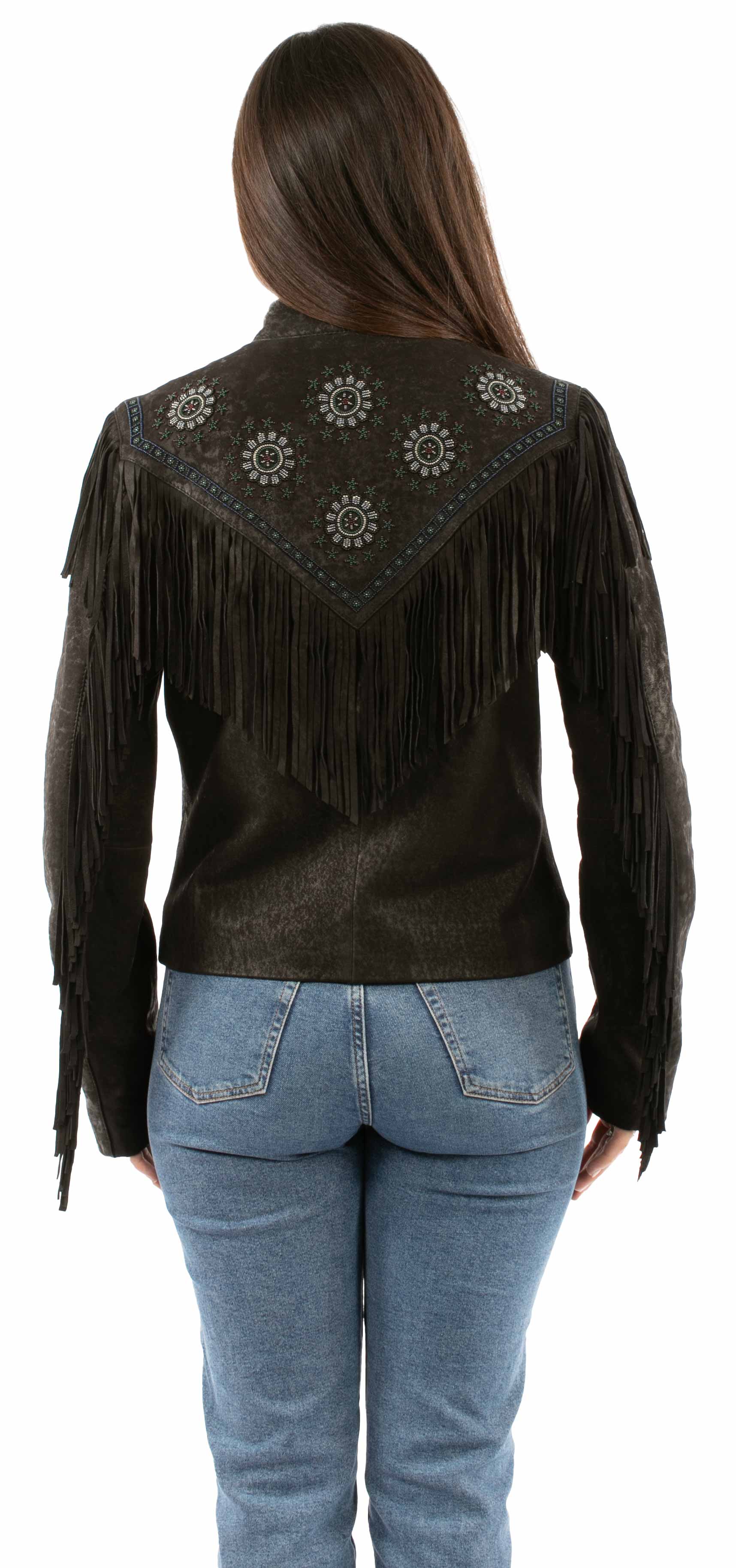 Leatherwear womens 100% leather Black Beaded jacket - Scully Leather - Flyclothing LLC