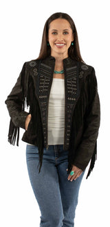 Leatherwear womens 100% leather Black Beaded jacket - Scully Leather - Flyclothing LLC