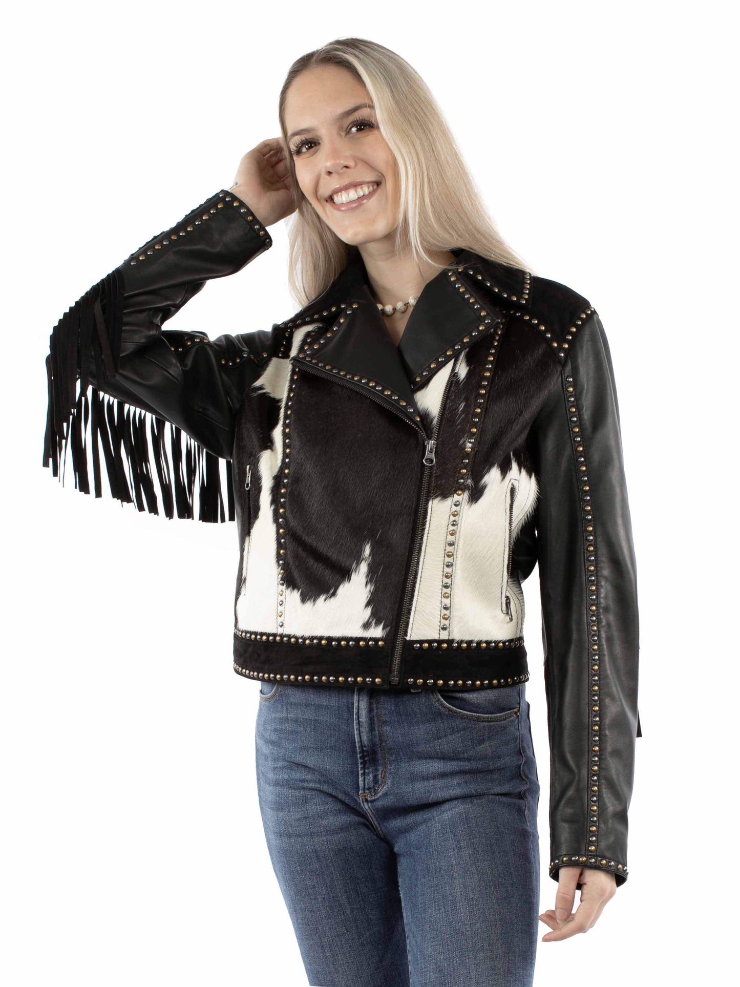 Scully Leather 100% Leather Black Hair On Calf Zip Front Ladies Jacket - Scully Leather - Flyclothing LLC