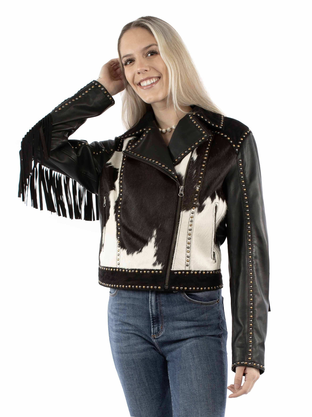 Scully Leather 100% Leather Black Hair On Calf Zip Front Ladies Jacket