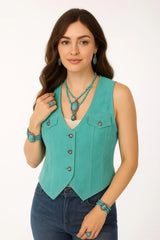 Scully Leather 100% Leather Turquoise V101 Ladies Vest - Scully Leather - Flyclothing LLC