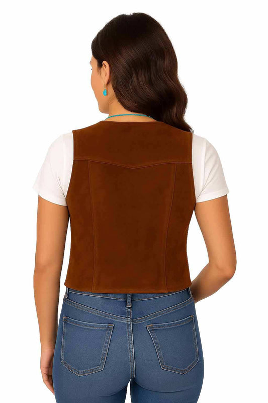 Scully Leather 100% Leather Chocolate V101 Ladies Vest - Scully Leather - Flyclothing LLC