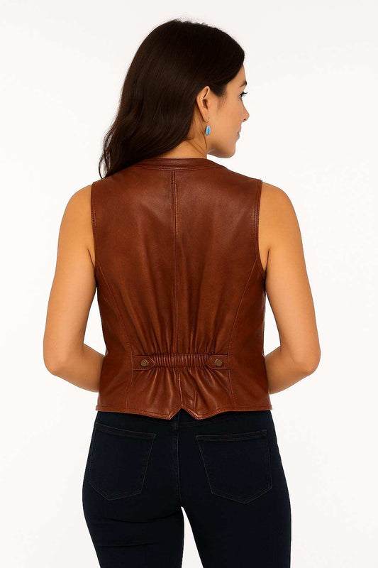 Scully Leather 100% Leather 100% Polyester Cognac Soft Lamb Ladies Vest - Scully Leather - Flyclothing LLC