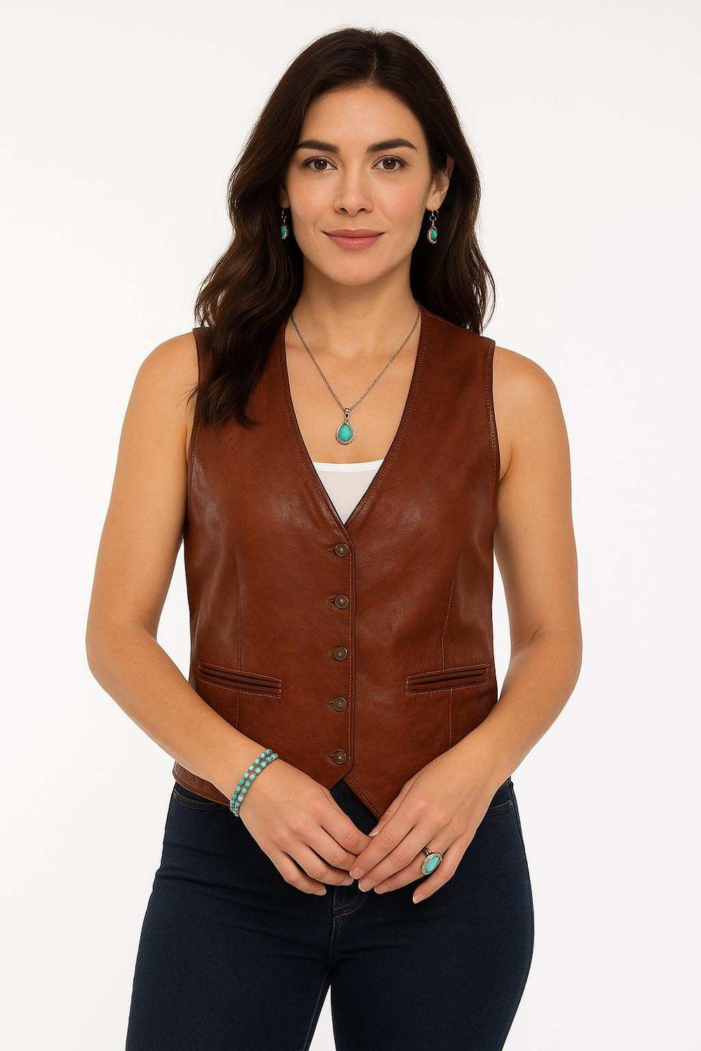Scully Leather 100% Leather 100% Polyester Cognac Soft Lamb Ladies Vest - Scully Leather - Flyclothing LLC