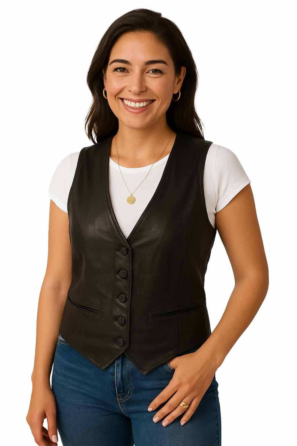 Scully Leather 100% Leather Black Lamb Ladies Vest Sc-3470l - Scully Leather - Flyclothing LLC