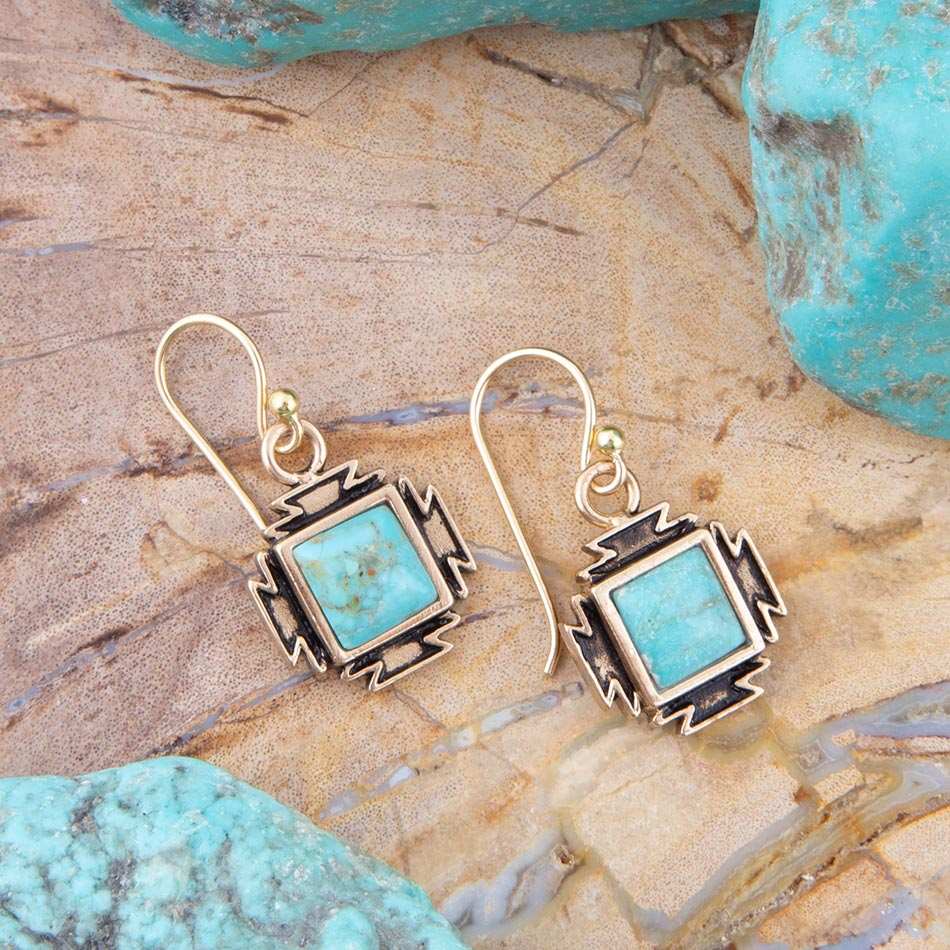 Blue Turquoise Golden Aztec Earrings - Barse Jewelry - Flyclothing LLC