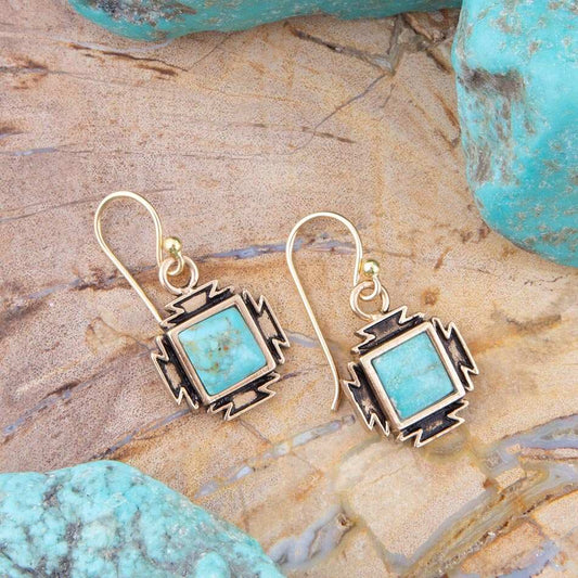 Blue Turquoise Golden Aztec Earrings - Barse Jewelry - Flyclothing LLC
