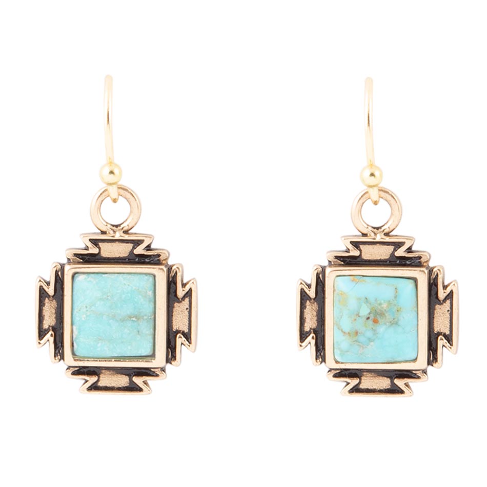 Blue Turquoise Golden Aztec Earrings - Barse Jewelry