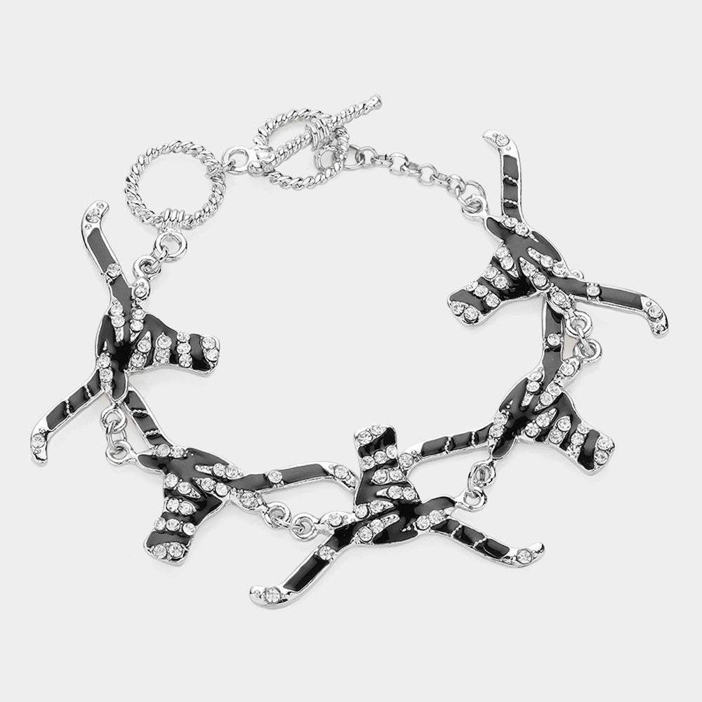Zebra Patterned Stone Paved Bulls Link Bracelet - Madeline Love - Flyclothing LLC