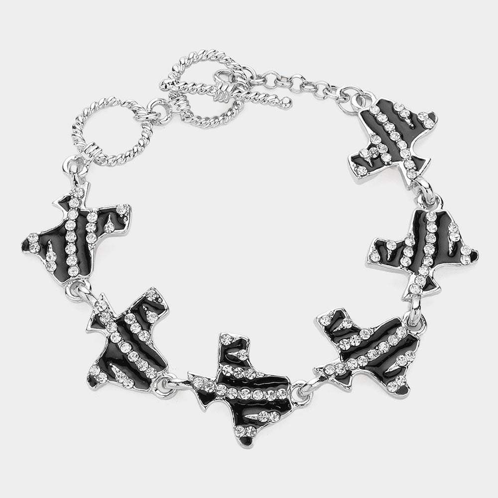 Zebra Patterned Stone Paved Texas State Map Link Bracelet - Madeline Love - Flyclothing LLC