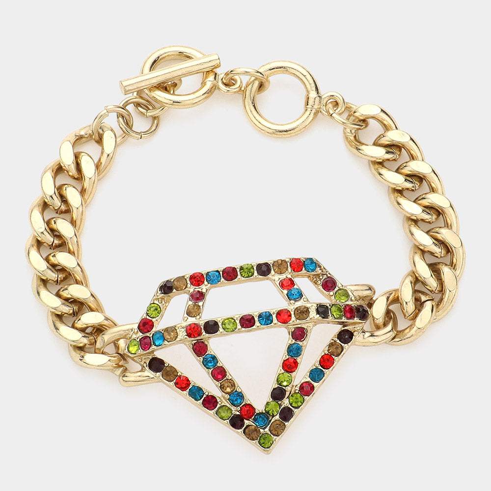 Diamond Shape Crystal Link Toggle Bracelet - Madeline Love - Flyclothing LLC