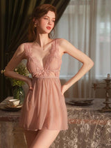 Emma Sheer Lace 2 Piece Babydoll Set - Lingerie By Coco - Flyclothing LLC
