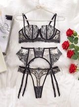 Dusk Petal Lingerie 3 Piece Embroidered Lace Set - Lingerie By Coco - Flyclothing LLC