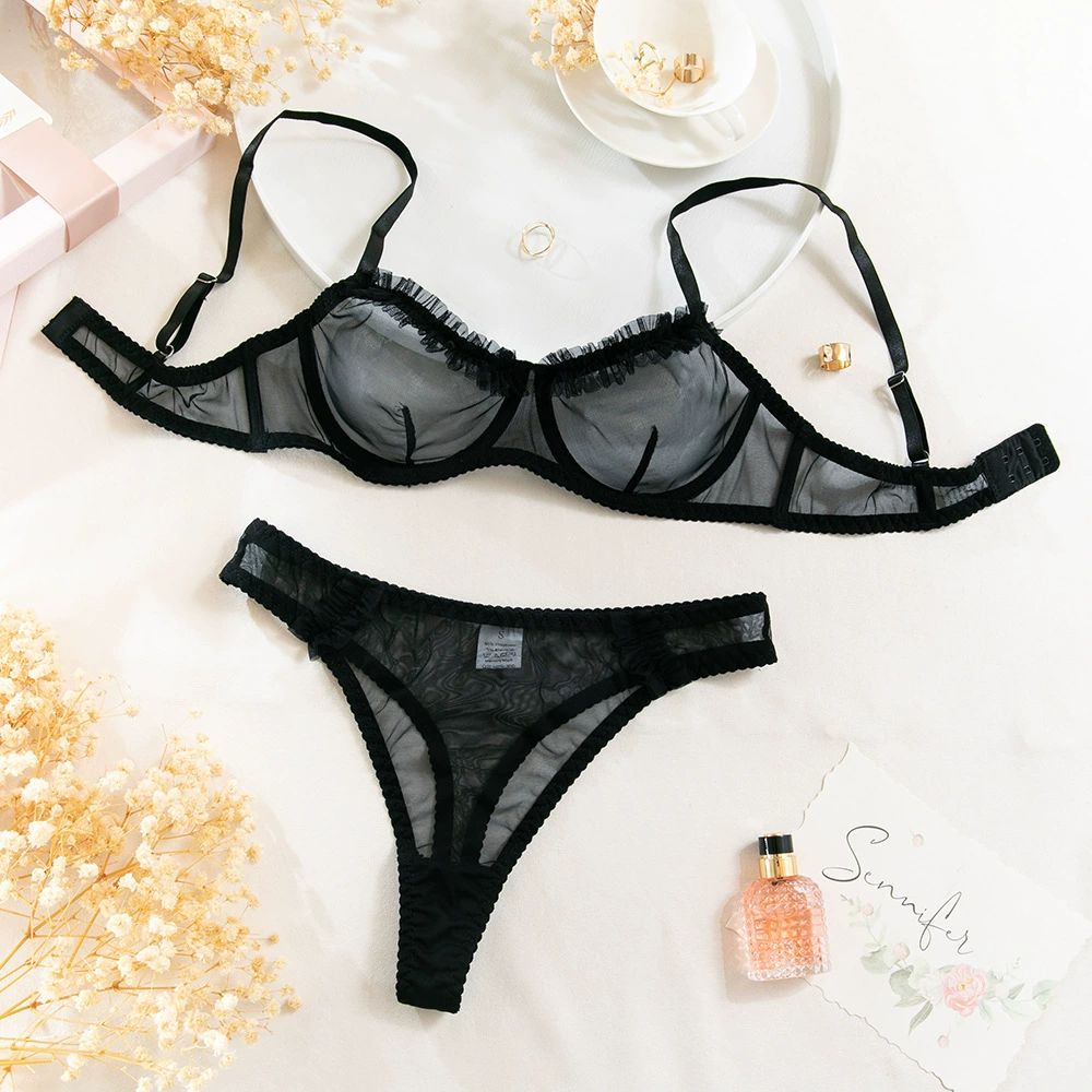 Whisper Sheer Black 2 Piece Lingerie Set - Lingerie By Coco - Flyclothing LLC