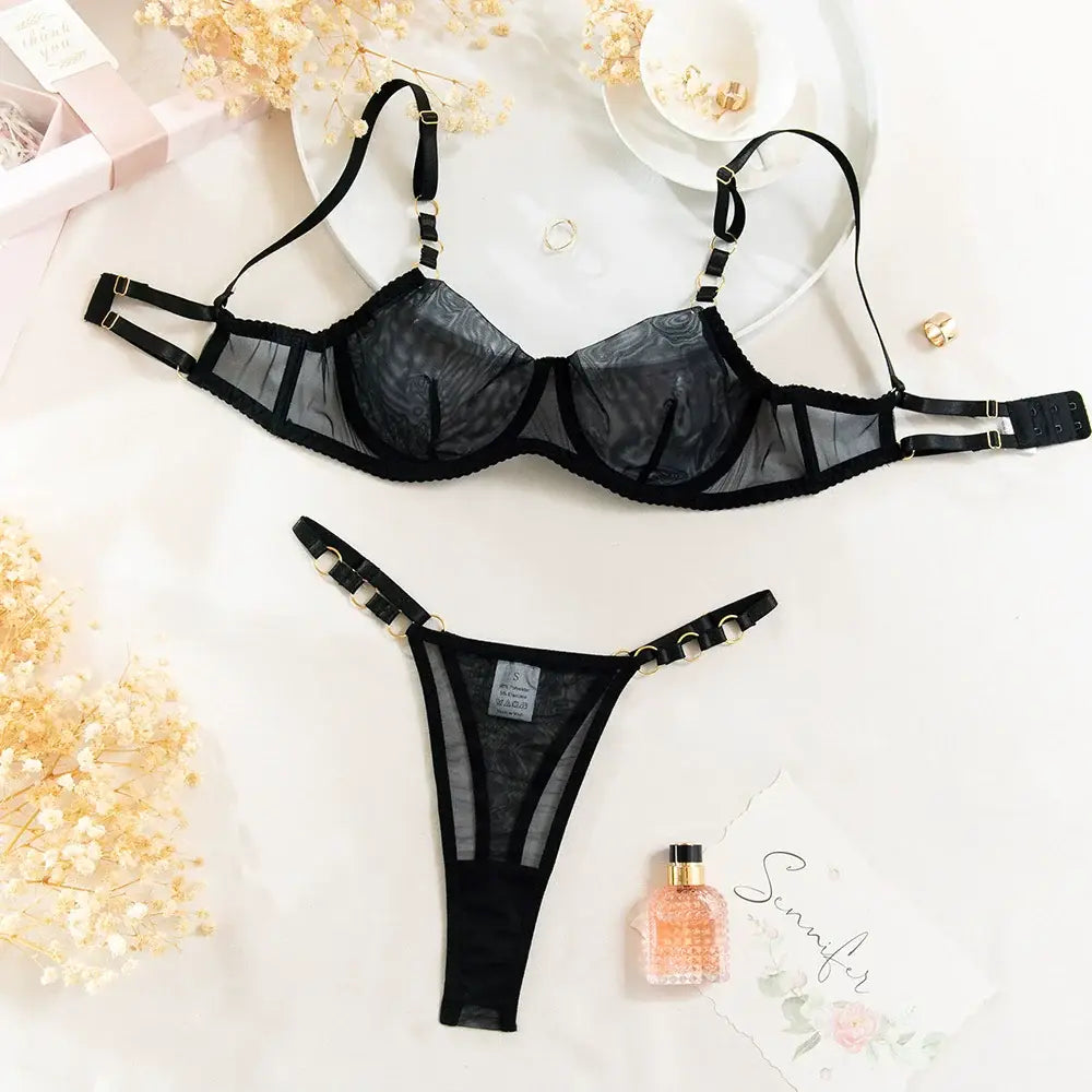Noir Obsession 2-Piece Sheer Lingerie Set - Lingerie By Coco - Flyclothing LLC
