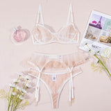 Champagne Petal Sheer Lace 3 Piece Lingerie Set - Lingerie By Coco - Flyclothing LLC