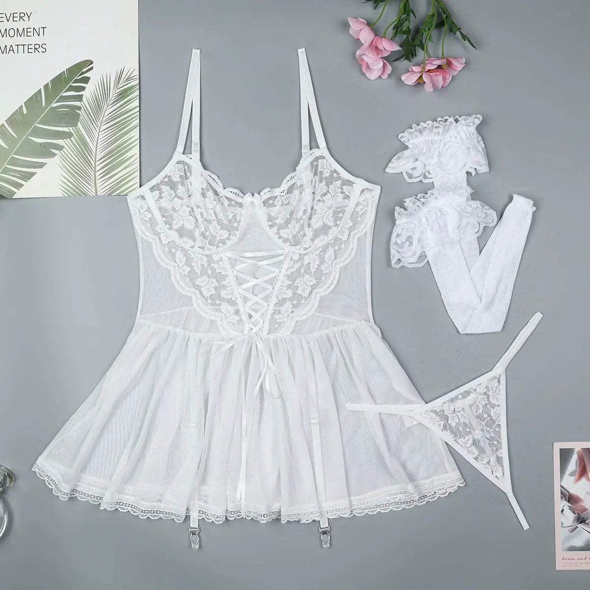 Celeste Bridal Babydoll 3 Piece Lingerie Set - Lingerie By Coco - Flyclothing LLC