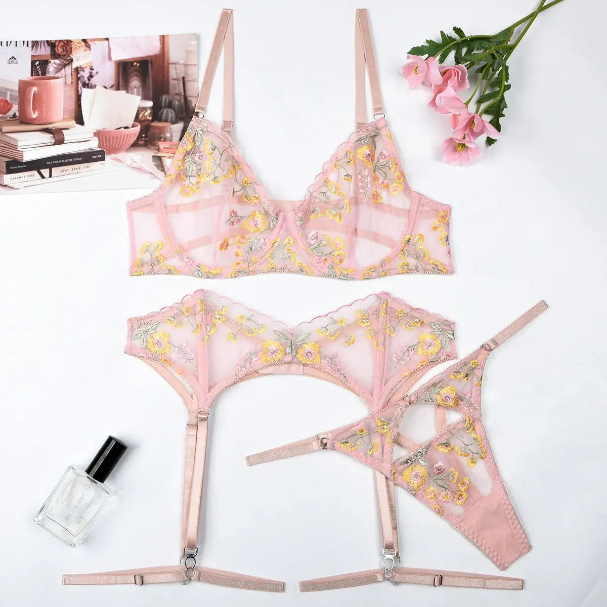 Blooming Elegance Embroidered Lingerie Set - Lingerie By Coco - Flyclothing LLC