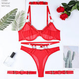 Obsession Strapped 4 Piece Sheer Lingerie Set - Lingerie By Coco - Flyclothing LLC