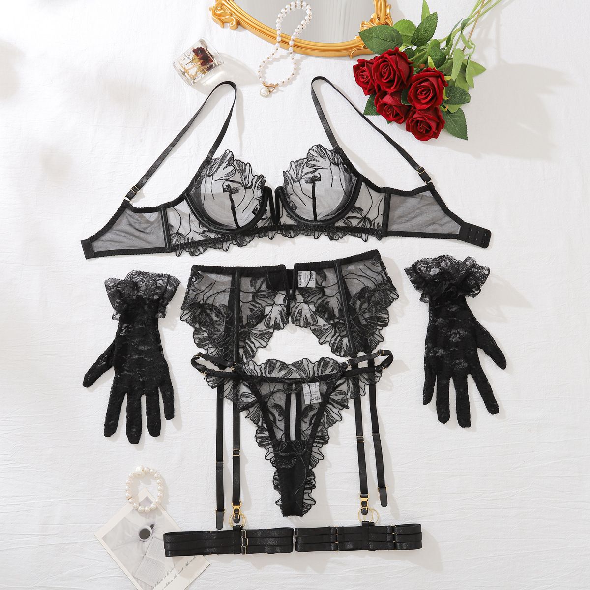 Midnight Bloom Lace Lingerie Set - Lingerie By Coco - Flyclothing LLC
