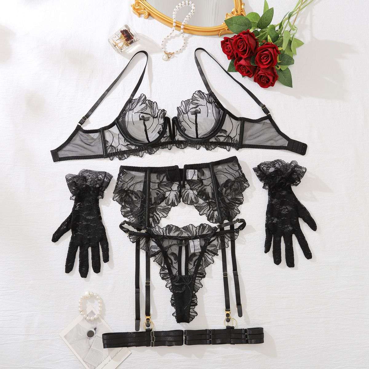 Midnight Bloom Lace Lingerie Set - Lingerie By Coco - Flyclothing LLC