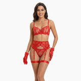 Midnight Bloom Lace Lingerie Set Red - Lingerie By Coco - Flyclothing LLC