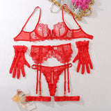 Midnight Bloom Lace Lingerie Set Red - Lingerie By Coco - Flyclothing LLC