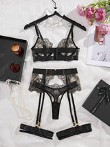 Noir Elegance Lace 4 Piece Lingerie Set - Lingerie By Coco - Flyclothing LLC