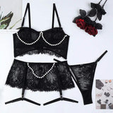 Luna Pearl Embellished Lace 4 Piece Lingerie Set - Lingerie By Coco - Flyclothing LLC