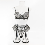 Carmen Lace Lingerie 4 Piece Set Black - Lingerie By Coco - Flyclothing LLC