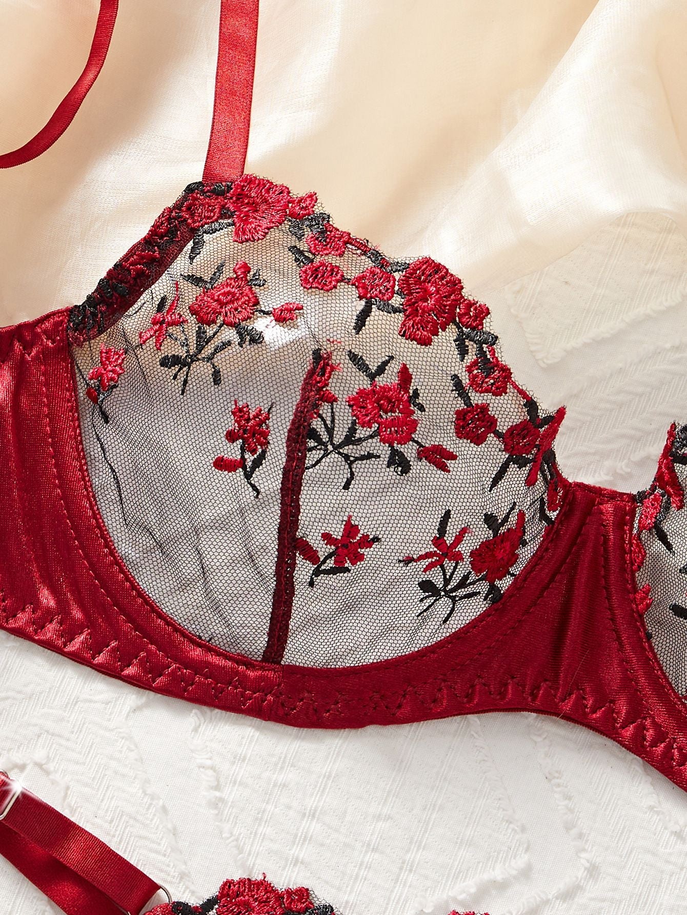 Rose Embroidered Lingerie 2 Piece Set - Lingerie By Coco - Flyclothing LLC