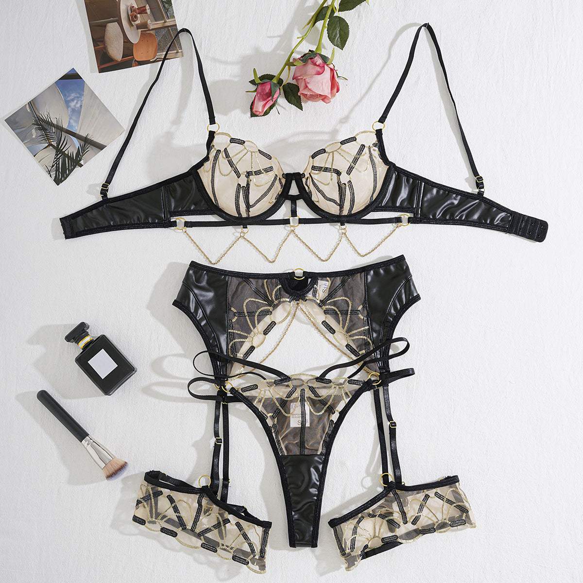 Midnight Chain Muse 5 Piece Set - Lingerie By Coco - Flyclothing LLC
