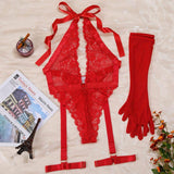 Crimson Desire Lace Teddy & Glove Set - Lingerie By Coco - Flyclothing LLC