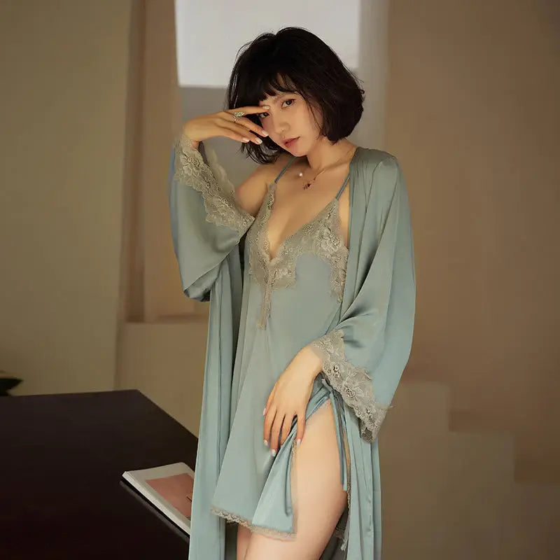 Madeline 3 Piece Satin & Lace Lingerie Set - Lingerie By Coco - Flyclothing LLC