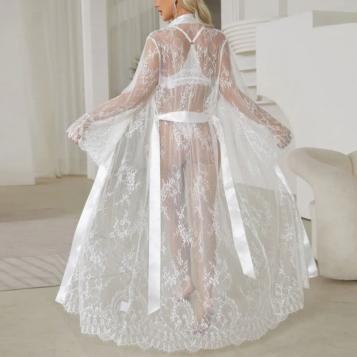 Enchanted Illusion Sheer Lace Robe - Lingerie By Coco - Flyclothing LLC