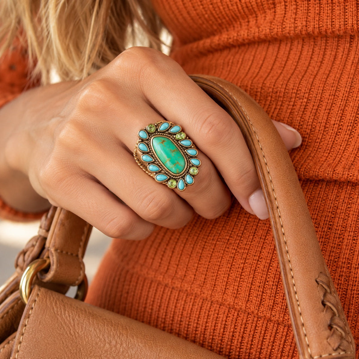 Legacy Lime Green and Blue Turquoise Golden Statement Ring - Barse Jewelry - Flyclothing LLC