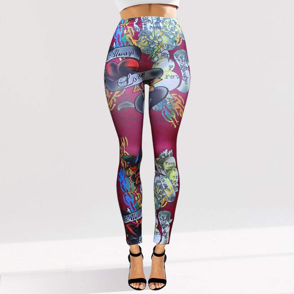 Tattoo Inspired Graphic Printed High Waisted Leggings - Madeline Love - Flyclothing LLC