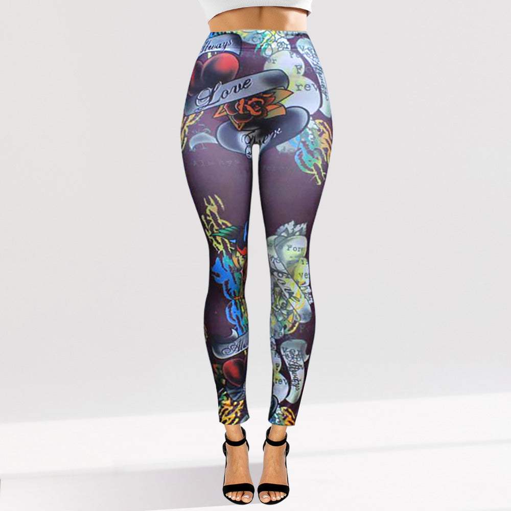 Tattoo Inspired Graphic Printed High Waisted Leggings - Madeline Love - Flyclothing LLC