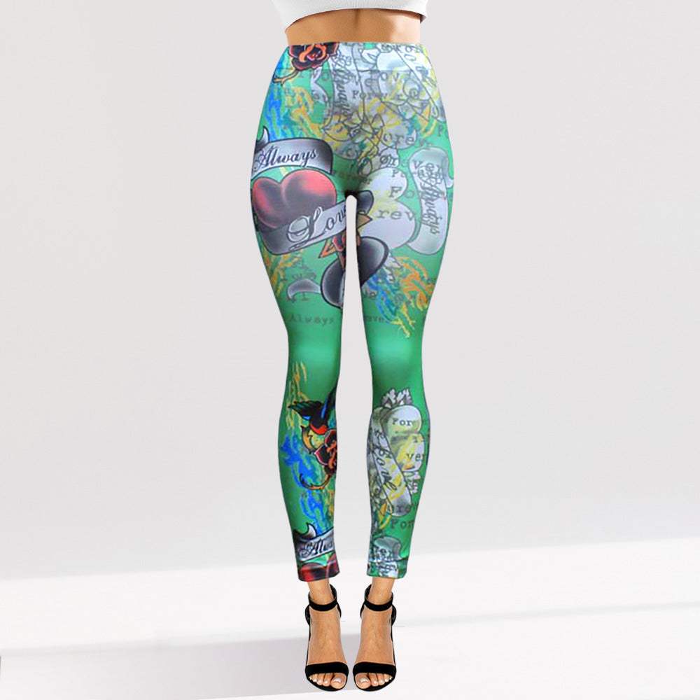 Tattoo Inspired Graphic Printed High Waisted Leggings - Madeline Love - Flyclothing LLC