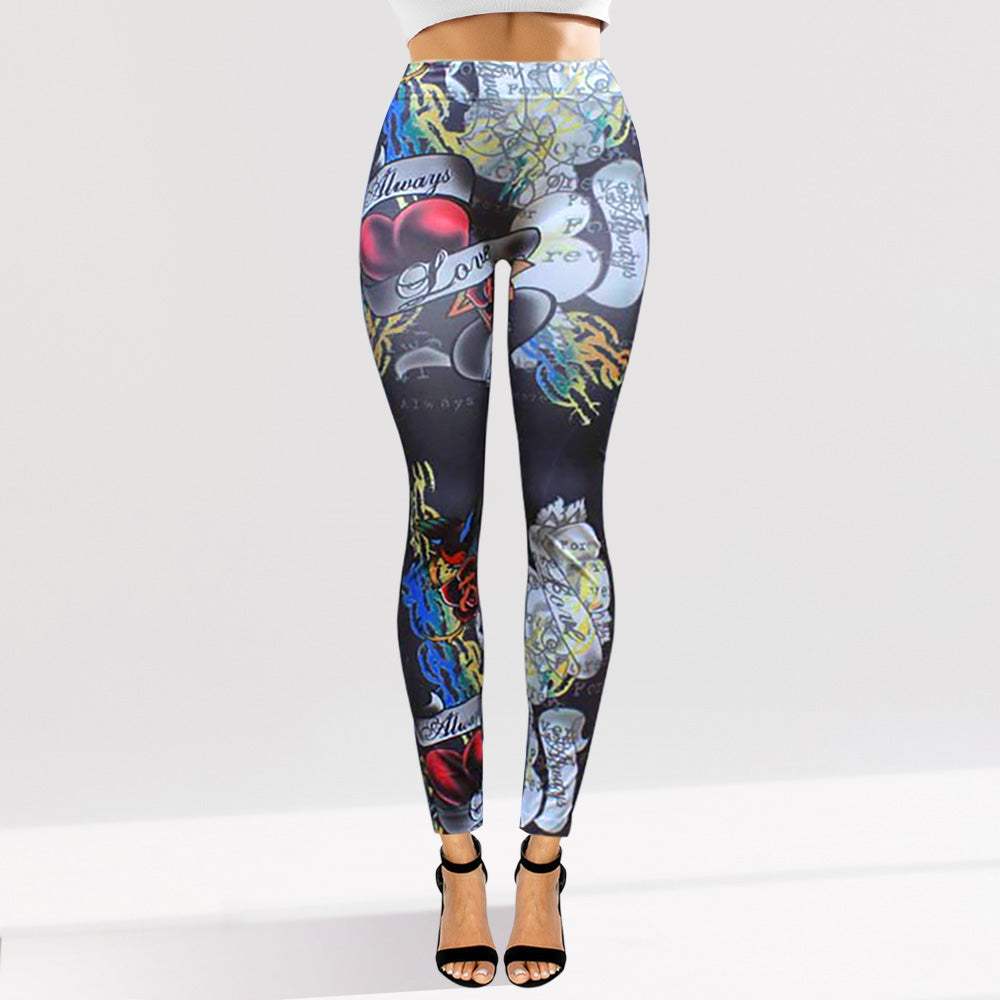 Tattoo Inspired Graphic Printed High Waisted Leggings - Madeline Love - Flyclothing LLC