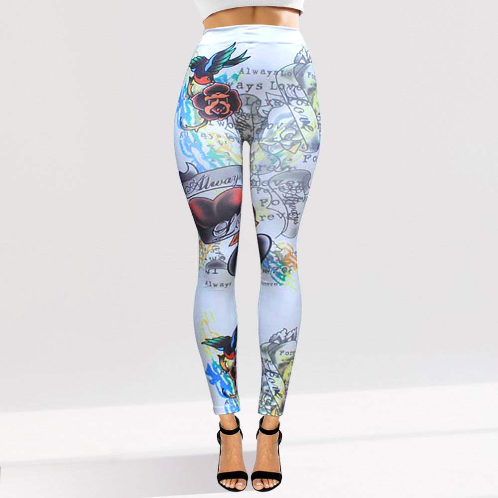 Tattoo Inspired Graphic Printed High Waisted Leggings - Madeline Love - Flyclothing LLC
